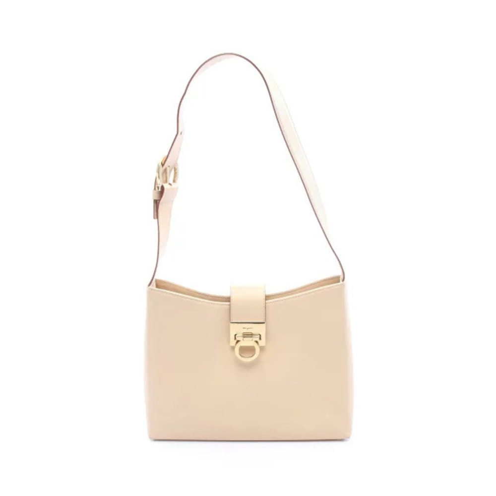 Salvatore Ferragamo Gancini Shoulder Bag Leather Beige Cream